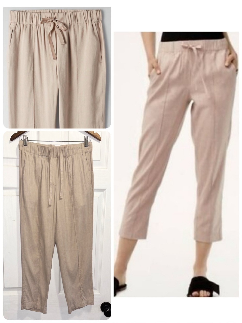 Aritzia Babaton Errol Linen Blend Tan Pants Crop Pull On Trousers Size Small